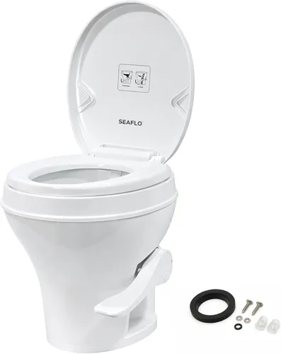 Miniatura 17 de SEAFLO Inodoro de altura residencial para cámper o caravana con accesorio rociador, altura estándar de 18.5 pulgadas, sistema de descarga por