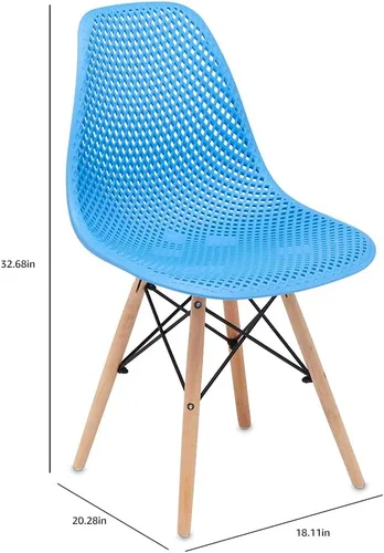 Miniatura 7 de CangLong Silla de comedor con carcasa de plástico, silla auxiliar moderna de mediados de siglo con diseño de malla, patas de madera de haya