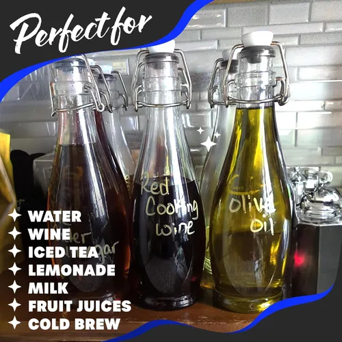 Miniatura 6 de Nevlers Paquete de 12 botellas de vidrio con tapa abatible de lágrima de 17 onzas, botellas de vidrio con tapa hermética, cepillo, embudo, envoltura