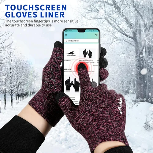 Miniatura 16 de Achiou Guantes de invierno para hombres y mujeres, guantes para pantalla táctil, gel de silicona antideslizante grueso mejorado, forro térmico