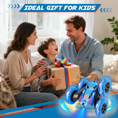Miniatura 7 de Coche de control remoto, juguetes de autos RC para niños de 6 a 12 años, camión de acrobacias RC de 2.4 GHz con giros de doble cara de 360°