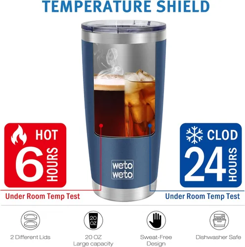 Miniatura 5 de WETOWETO - Vasos térmicos de 20 onzas, tazas de café de acero inoxidable con aislamiento al vacío, doble pared con recubrimiento en polvo, con tapa
