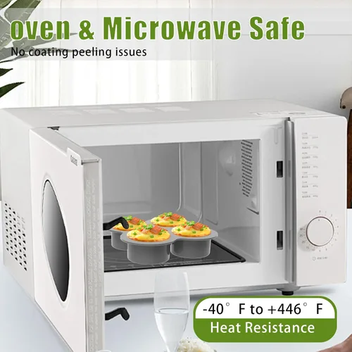 Miniatura 5 de Moldes de silicona para mordeduras de huevo, 4 tazas, moldes de silicona para huevos, ideales para magdalenas, pasteles, tartas, panes