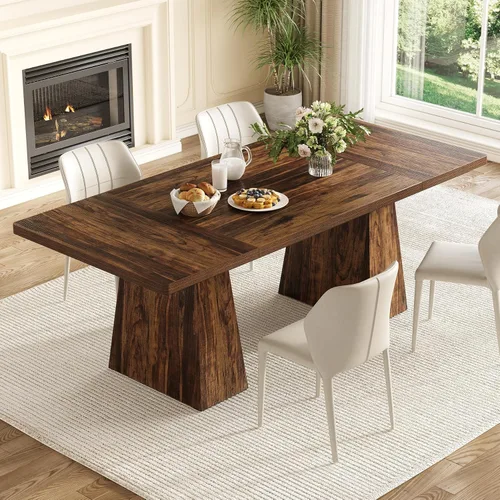 Miniatura 11 de LITTLE TREE Mesa de comedor para 4-6 personas, mesa de madera, muebles rectangulares con patas resistentes, mesa de cocina moderna para el hogar