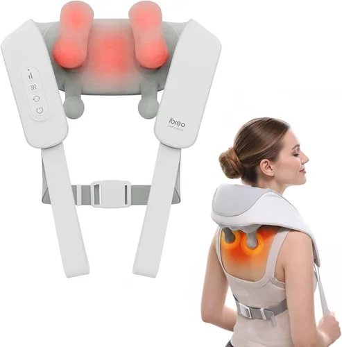Masajeador Shiatsu Inalámbrico para Cuello y Espalda con Calor, 10 Minutos x 12 Usos, 3 Modos de Masaje y 2 Niveles de Intensidad, Amasamiento 3D de