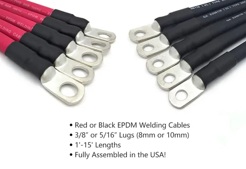 Miniatura 2 de Cables de batería premium de calibre 2 AWG, fabricados en los Estados Unidos, positivo o negativo, rojo o negro, cables de batería de repuesto