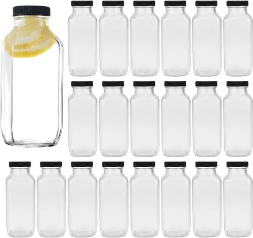 Botellas de agua vintage, botellas de vidrio de 16 onzas, bebidas cuadradas de 16.9 fl oz con tapas para kombucha, té, bebidas caseras de vidrio,