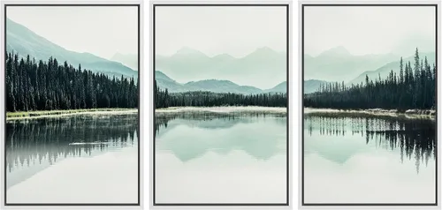 Miniatura 142 de NWT Lienzo enmarcado para pared, juego de arte en acuarela pastel, bosque de montaña oscura, naturaleza silvestre, ilustraciones de arte moderno