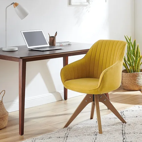 Miniatura 25 de Art Leon Silla de Oficina Sin Ruedas, Silla de Escritorio Moderna de Mediados de Siglo Sin Ruedas, Silla Giratoria de Acento con Patas de Madera