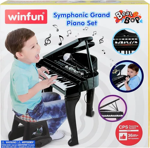 Miniatura 7 de Winfun Juego de piano de cola sinfónico para niños a partir de 37 años, 37 teclas, 15 canciones de demostración, 8 instrumentos y ritmos, grabación