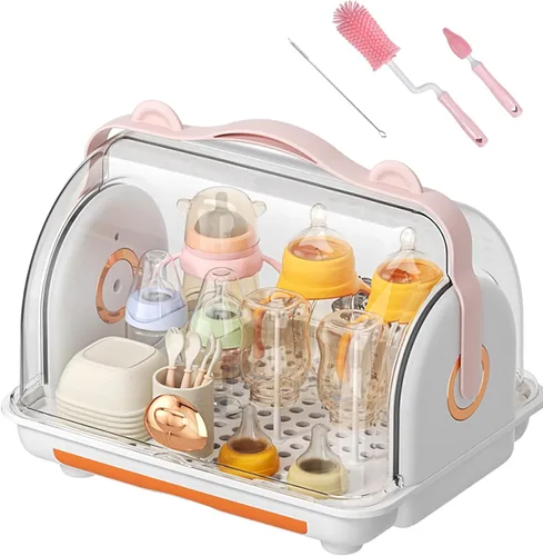 Miniatura 9 de Tendedero Transparente para Biberones con Tapa Doble y Bandeja de Drenaje Removible Caja de Almacenamiento para Biberones a Prueba de Polvo, Azul