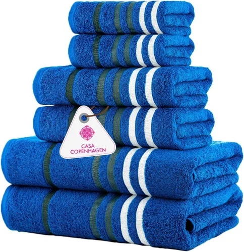 Miniatura 100 de CASA COPENHAGEN Juego de 6 toallas de palomitas de maíz, color azul polvoriento, 21.16 oz/m², 2 toallas de baño, 2 toallas de mano y 2 toallas