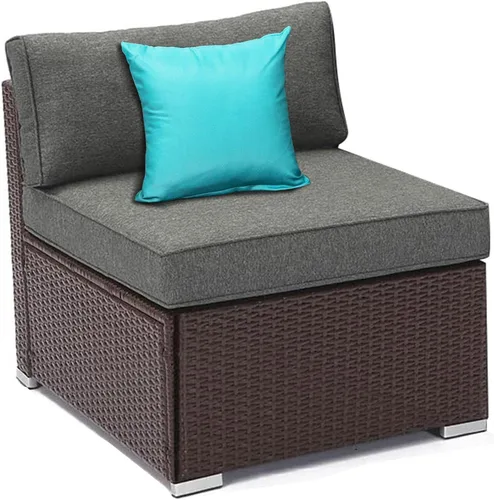 Miniatura 5 de COSIEST Juego de 2 sillas complementarias sin brazos para muebles de exterior para expandir sofá seccional de mimbre marrón chocolate con cojines