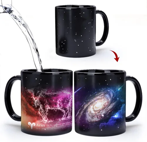 Miniatura 16 de Taza de Constelación de Acuario que Cambia con el Calor de 11 oz, Taza de Café de Horóscopo de Acuario, Taza de Cerámica que Cambia de Color, Regalo