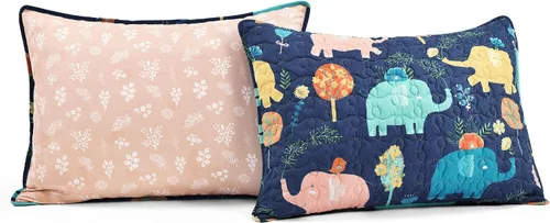 Miniatura 4 de Lush Decor Hygge - Juego de edredón reversible de elefante, tamaño individual, 3 piezas, azul marino y multicolor, juego de ropa de cama para niños