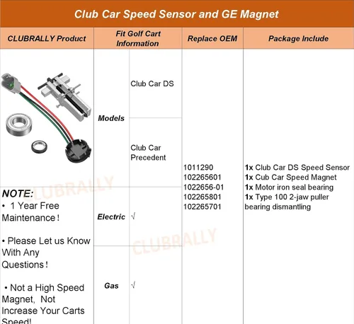 Miniatura 7 de CLUBRALLY Club Car Sensor de velocidad y kit de imán GE para carrito de golf DS IQ y precedent con motor GE solo OEM # 102265601 120402100