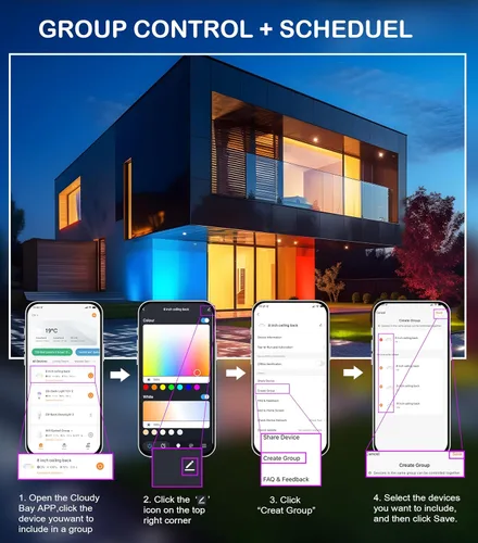 Miniatura 7 de CLOUDY BAY Luz de techo LED inteligente de montaje empotrado de 8 pulgadas, 15W 2700-6500K CCT, 2W RGB, compatible con Alexa y Google Home RGBCW 1