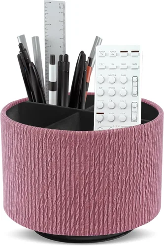 Miniatura 52 de Organizador Redondo de Cuero para Suministros de Arte, Soporte para Control Remoto, Rotación de 360 Grados, Soporte Multifuncional para Lápices
