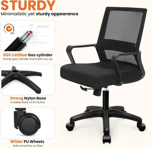 Miniatura 5 de NEO CHAIR Silla de escritorio de oficina para videojuegos, silla ergonómica de malla con respaldo medio con ruedas rodantes, soporte lumbar, cómoda