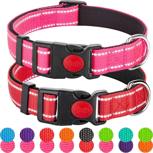 Miniatura 10 de Paquete de 2 collares reflectantes para perros medianos, hembras, machos, collares de nailon para cachorros, perros pequeños y grandes, con hebilla