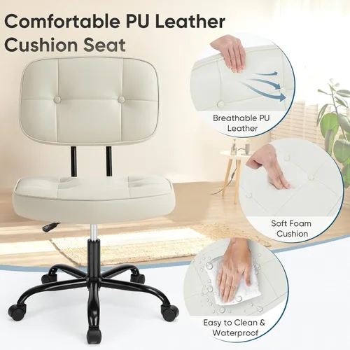 Miniatura 4 de DUMOS Silla de escritorio de oficina en casa, silla ergonómica de piel sintética sin brazos, con cómodo soporte lumbar y altura ajustable, tocador