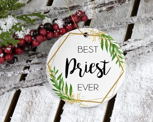 Miniatura 2 de Adorno de Navidad de sacerdote – Adorno de Navidad para regalo de sacerdote – El mejor sacerdote del mundo – Regalo de sacerdote impreso en un lado