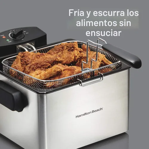 Miniatura 4 de Hamilton Beach 35042 Freidora eléctrica de estilo profesional, cesta con ganchos, 1800 vatios, 5 litros, acero inoxidable