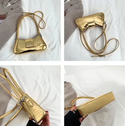 Miniatura 6 de Bolso de noche para mujer, bolso de mano Y2k, plateado brillante, bolso de mano, bolso de fiesta, lindo bolso metálico