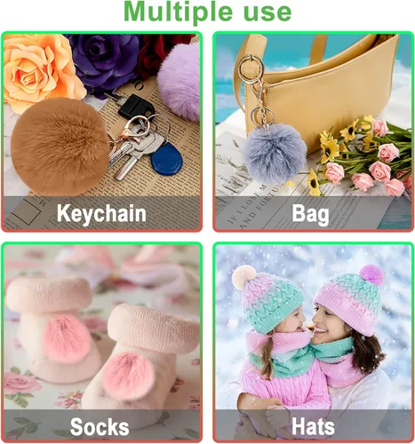 Miniatura 5 de BQTQ 20 pompones de piel sintética para manualidades, pompón esponjoso con lazo elástico para sombreros, llaveros, bufandas, guantes, bolsas
