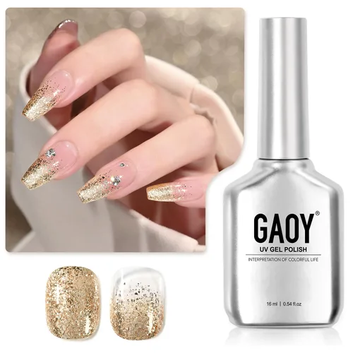 Miniatura 12 de GAOY Esmalte de uñas de gel brillante, 16ml de esmalte de gel con purpurina transparente, curado con luz UV para arte de uñas, bricolaje en casa