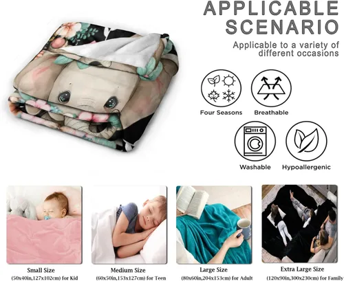 Miniatura 7 de Manta de elefante, regalos de elefante para mujeres y niñas, manta de franela suave, acogedora y ligera para sofá y cama, tamaño XS, 40 x 30