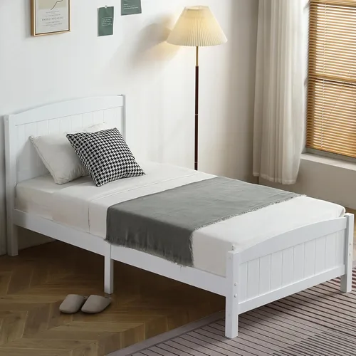 Miniatura 11 de Karl home Base de cama de madera tamaño matrimonial con cabecero, plataforma para dormitorio con estribo, soporte de 12 listones de madera, no Gris