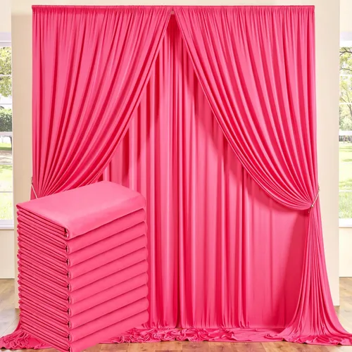 Miniatura 20 de Cortinas de telón de fondo blanco de 30 pies x 8 pies para fiestas de boda, 6 paneles de 5 pies x 8 pies, cortinas de fotografía de poliéster sin