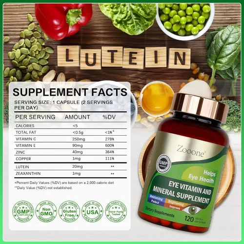 Miniatura 3 de zooone - Suplemento de vitaminas oculares de luteína de 120 piezas para la salud macular y el ojo seco, contiene luteína, zinc, vitaminas C/E
