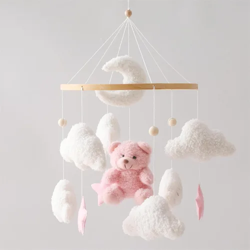 EERKEOD Móvil de cuna de oso para bebé, móvil de guardería de terciopelo para niños y niñas, decoración de guardería de peluche para bebé para