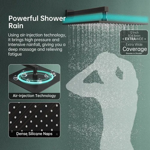 Miniatura 4 de Hoimpro - Juego de grifo para ducha con cabezal de lluvia de 12 pulgadas, sistema de ducha 2 en 1 con cabezal manual, montado en la pared