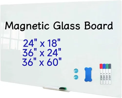 Miniatura 11 de DEVELOP Pizarra blanca magnética DE BORRAR EN SECO de vidrio negro, 24 x 18 pulgadas (60 x 45 cm), Pizarra blanca de vidrio montada en pared sin