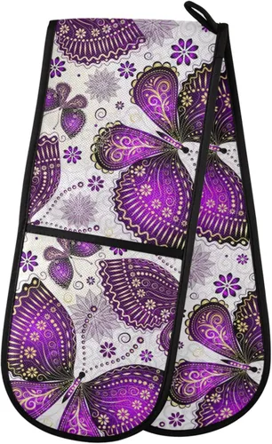Miniatura 68 de ZZXXB Spring Bird - Guantes de cocina dobles con diseño floral de mariposa, resistentes al calor, antideslizantes, extra largos de 7 x 35 pulgadas