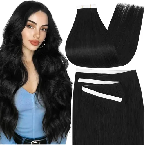 Miniatura 20 de Moresoo Extensiones de cabello humano real con cinta adhesiva, sin costuras, #1 negro azabache, 20 piezas, 1.76 oz (50 g), 24 pulgadas