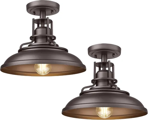 Miniatura 8 de FEMILA 1-luz montaje semiempotrado, luz de techo de 30 cm para granja al aire libre para pasillo, porche, lavandería, vestíbulo, acabado de bronce