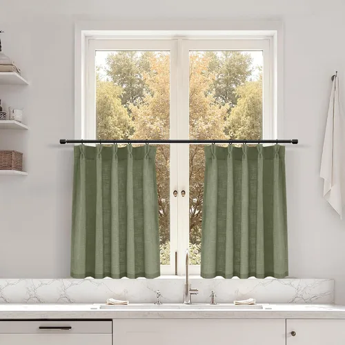 Miniatura 136 de Juego de 2 paneles de cortinas de ventana de cocina beige de 24 pulgadas de largo, con textura de lino, plisadas, filtrantes de luz, semi pequeñas