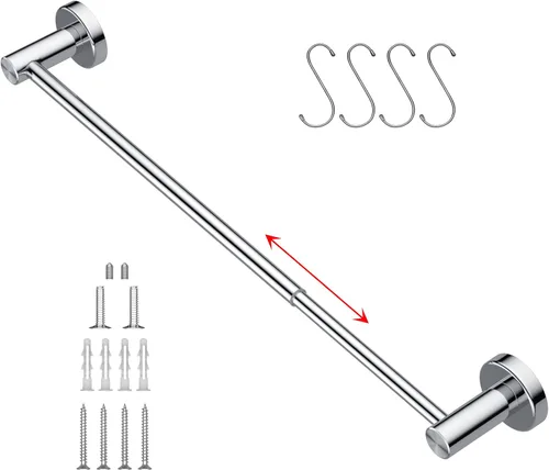 Miniatura 12 de Toallero de baño ajustable negro mate de 16 a 27.6 pulgadas, toallero individual de acero inoxidable 304, soporte para toallas montado en la pared