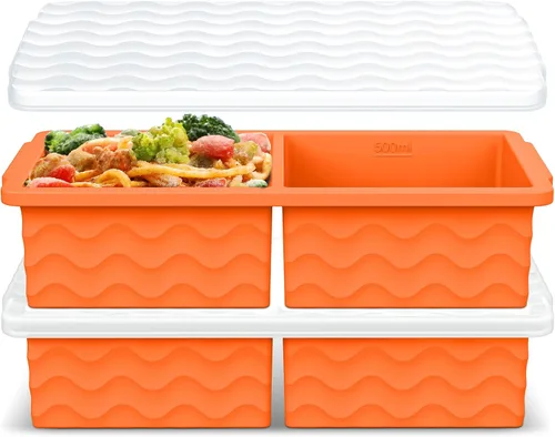 Miniatura 8 de Aopigavi Bandeja de silicona para congelador con tapa, moldes para congelador de sopas de 2 tazas, bandejas grandes para cubitos de hielo