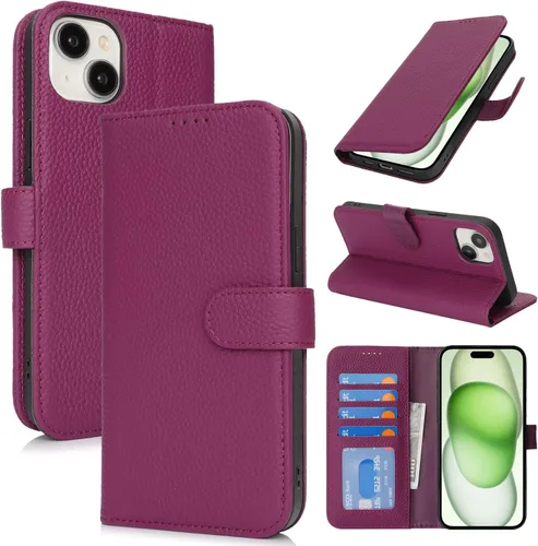 Miniatura 12 de Zouzt Funda para iPhone 11 de 6.1 pulgadas de piel auténtica con 4 ranuras para tarjetas, tarjetero con bloqueo RFID, tapa magnética, función atril