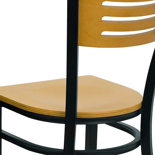 Miniatura 6 de Flash Furniture HERCULES Series Silla de restaurante de metal con respaldo de listones negros, respaldo y asiento de madera natural Respaldo