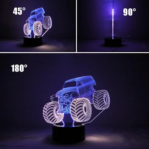 Miniatura 3 de Monster Jam Truck Lámpara LED de Ilusión 3D de Color Mixto Luz Nocturna de Carro Regalo de Cumpleaños Regalo de Festival para Niño Pequeño Bebé Niño