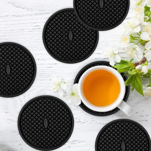 Miniatura 2 de ME.FAN Posavasos de silicona [paquete de 6] posavasos gruesos con soporte, tapete para tazas, antideslizante, antiadherente, se mantiene en su