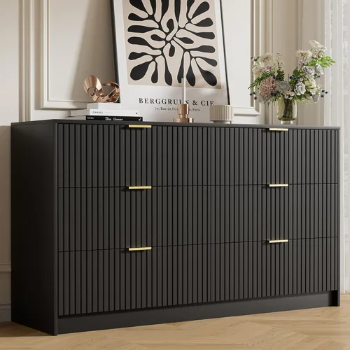 Miniatura 30 de Furniway Cómoda Beige para Dormitorio, Cómoda Moderna con 6 Cajones y Deslizadores Suaves, Cómoda Ancha con Manijas Doradas para Dormitorio, Sala