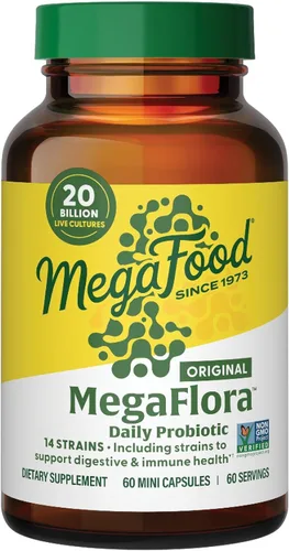 MegaFood MegaFlora Probiótico - Probióticos para la salud digestiva de las mujeres - Suplemento de apoyo inmunológico - 20 mil millones de UFC - 14