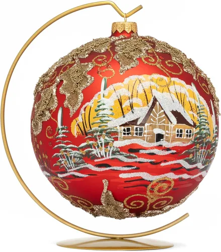Miniatura 65 de Adorno navideño de capilla azul con soporte, bola de vidrio soplado polaco pintada a mano, bola extra grande de 8 pulgadas/200mm, adorno de fe eterna